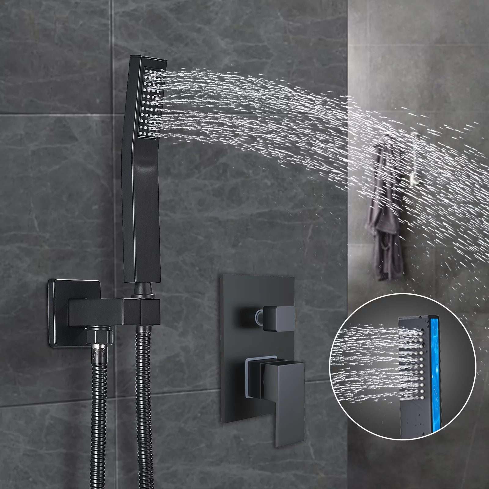Zovajonia Matte Black Shower System 8 Inches Shower Faucet Set, Rain Shower Head with Handheld Spray Bathroom Wall Mount Shower Fixtures