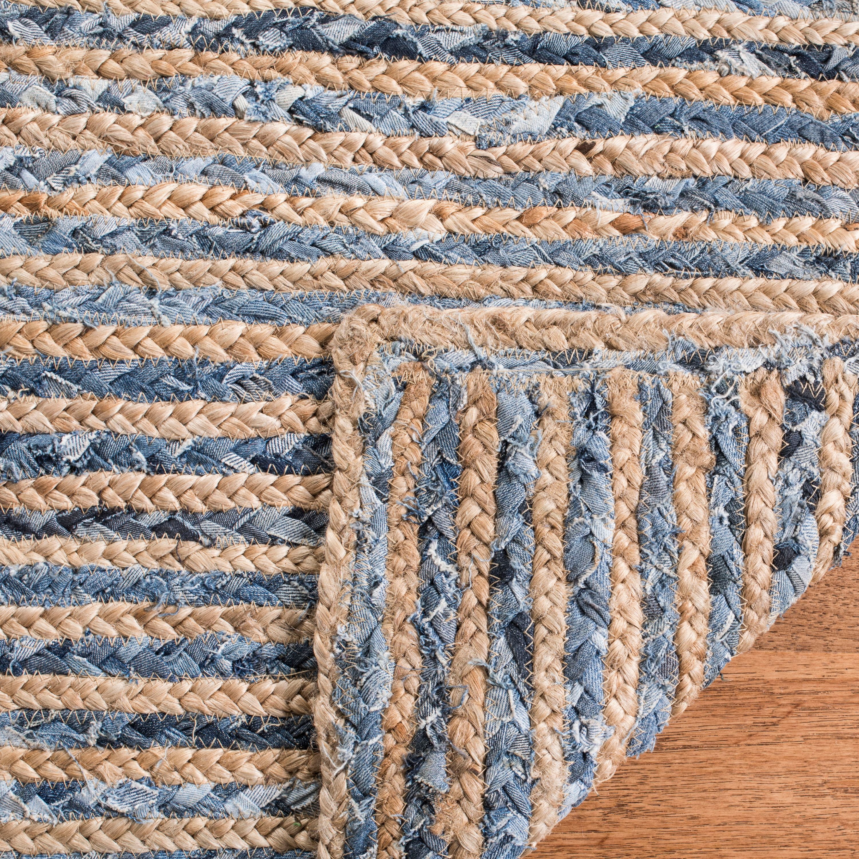 SAFAVIEH Cape Cod Andrina Braided Striped Jute Area Rug, 6' x 6' Round, Natural/Blue