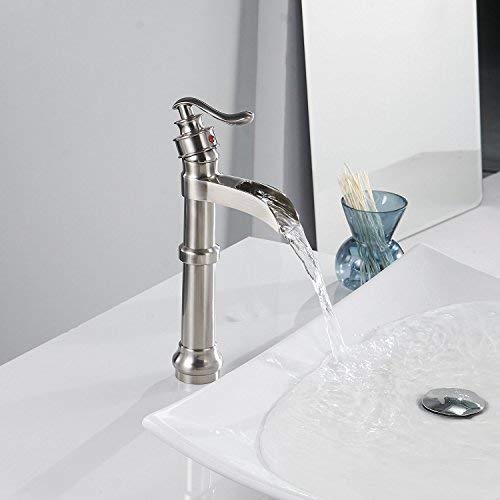 Oil Rubbed Bronze Vessel Sink Faucet Single Hole Faucet Bathroom Waterfall Faucet Farmhouse Single-Handle 1 Hole Deck Mount Bowl Tall Body
