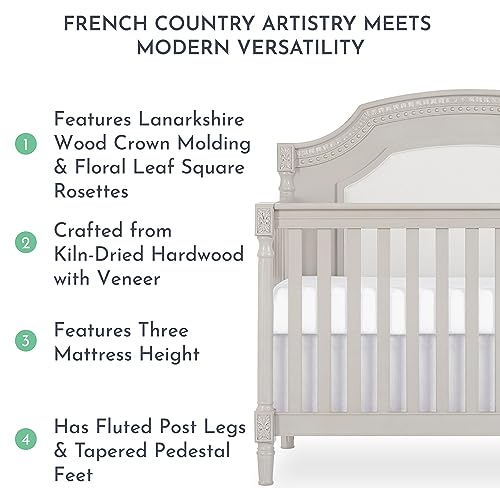 Evolur Julienne 5-In-1 Convertible Crib In Clay, Greenguard Gold Certified, Features 3 Mattress Height Settings, Sturdy And Spacious Baby Crib, Wooden Furniture