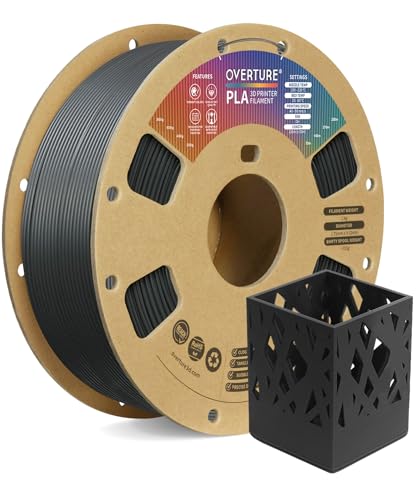 OVERTURE PLA Filament 1.75mm PLA 3D Printer Filament, 2kg Cardboard Spool (4.4lbs), Dimensional Accuracy +/- 0.02mm, Fit Most FDM Printer (Black 2-Pack)
