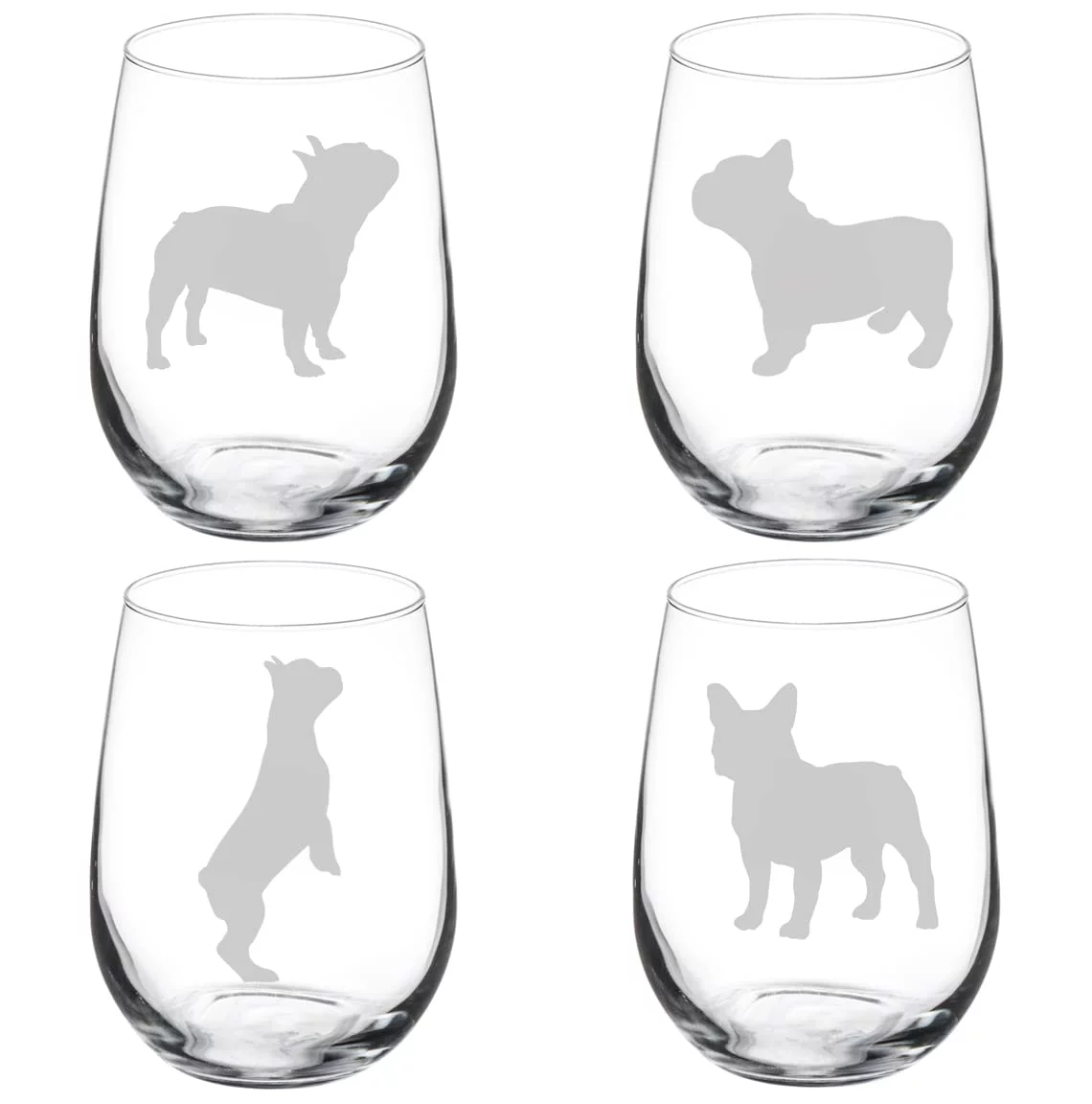 MIP Set of 4 Wine Glass Goblet Frenchie French Bulldog Collection (17 oz Stemless)