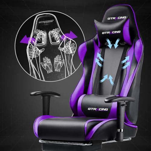 GTRACING Gaming Chair with Footrest, Ergonomic Computer Game Desk Chair, Recline Gaming Chair Seat Height Adjustment, Swivel Rocker with Headrest and Lumbar (Blue)