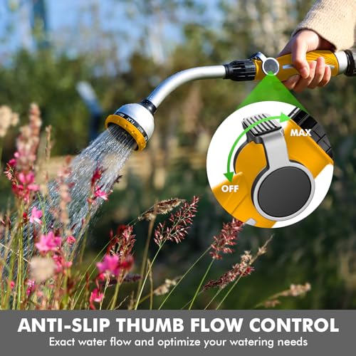 RESTMO Watering Wand Heavy Duty, Metal Garden Hose Wand with 10 Spray Patterns, 15-Inch Long Hose Nozzle Sprayer with Thumb Flow Control, Ideal to Water Hanging Baskets and Shrubs