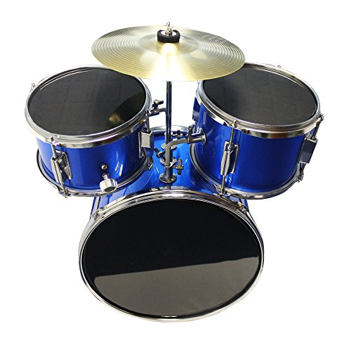Music Alley 3 Piece Kids Drum Set with Throne, Cymbal, Pedal & Drumsticks, Blue, (DBJK02)