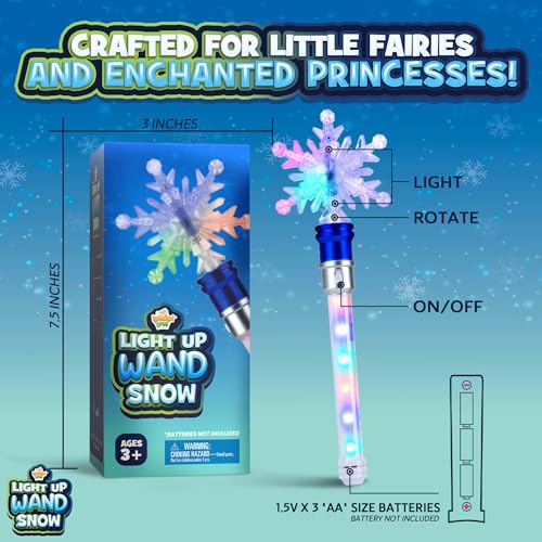 IPIDIPI TOYS Snowflake Wand - Spinning Light Up Magic Wand for Kids, Princess Fairy - Christmas Stocking Stuffers Light Up Toys, Goodie Bag Stuffers - Ideal Birthday Party Favors for Girls, Pack of 2