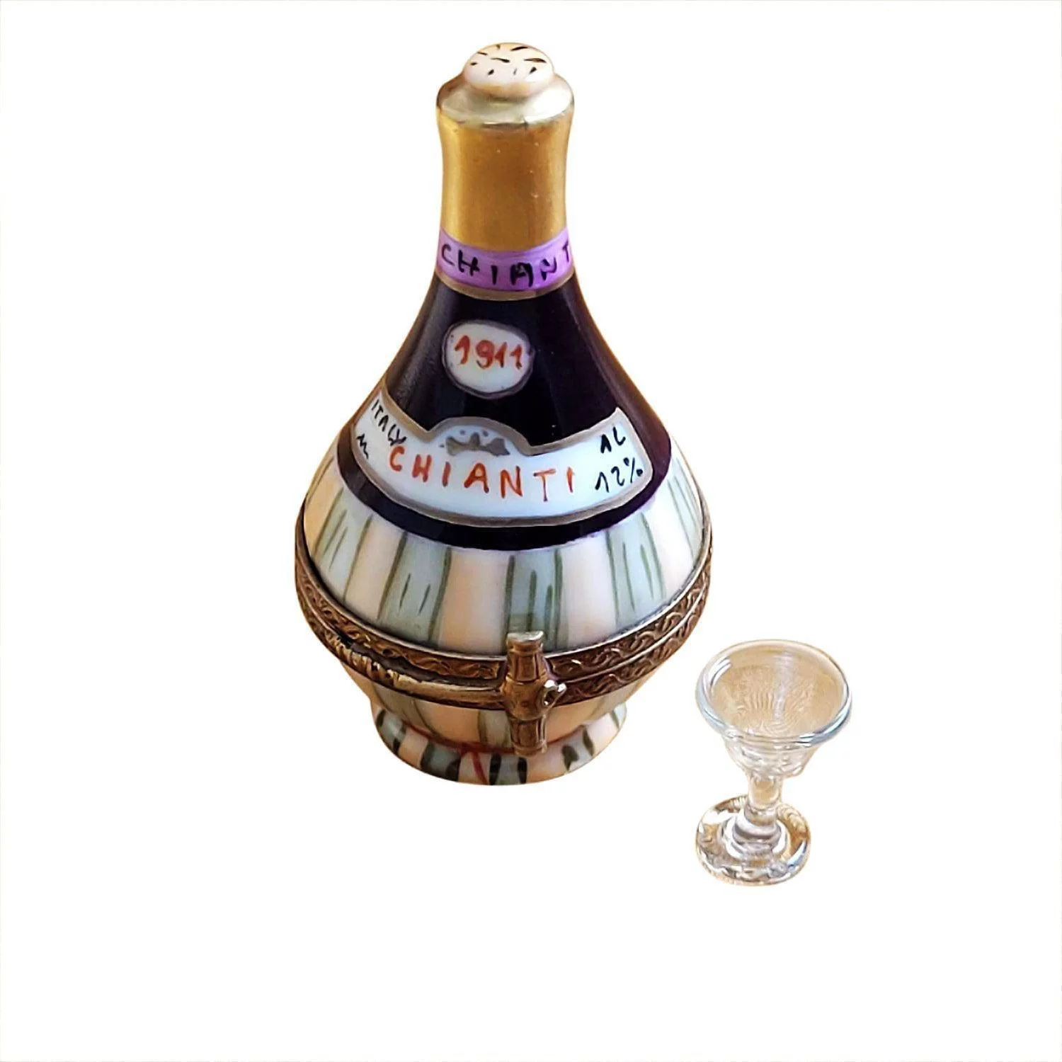 Chianti In Basket with Removable Wine Glass Limoges Box Porcelain Figurine