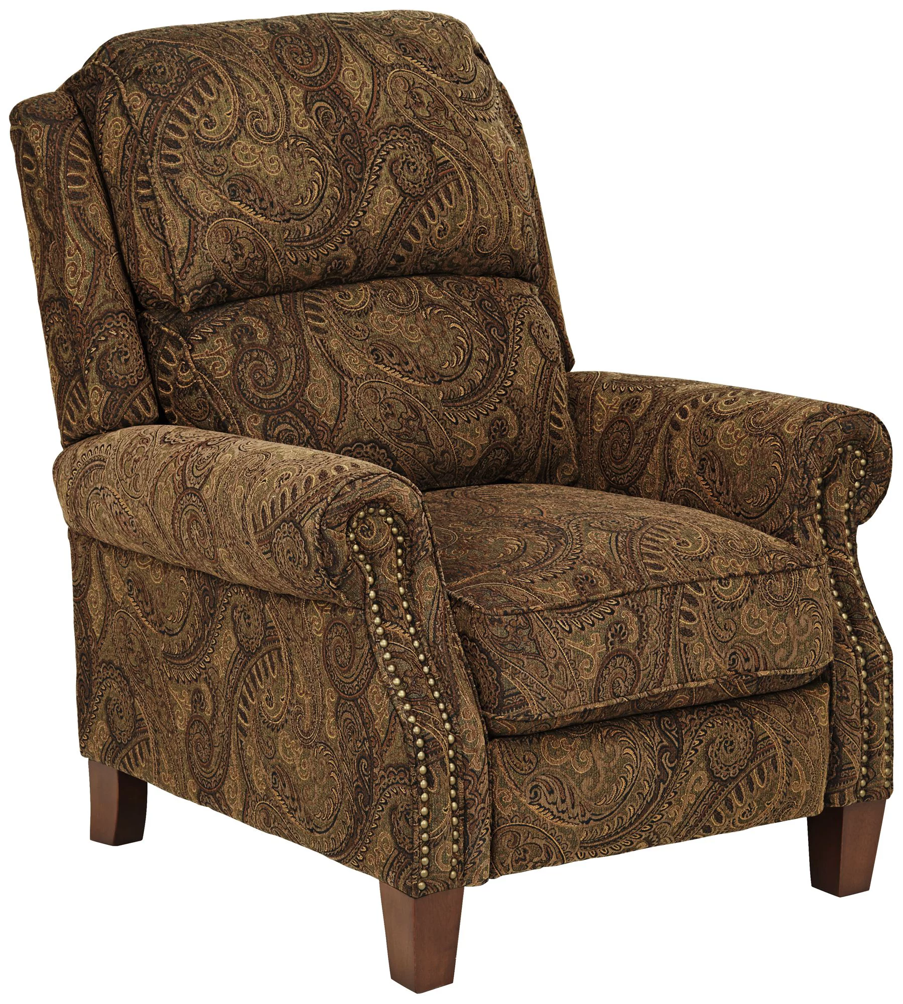 Kensington Hill Beaumont Warm Brown Paisley Patterned Fabric Recliner Chair Comfortable Push Manual Reclining Footrest for Bedroom Living Room Reading