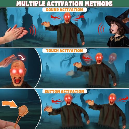 Evoio Animated Halloween Decorations Outdoor Scary Groundbreaker Zombie Props with LED Eye, Swing Body and Creepy Sound, Animatronic Props for Lawn Yard Graveyard Haunted House Outside Halloween Decor