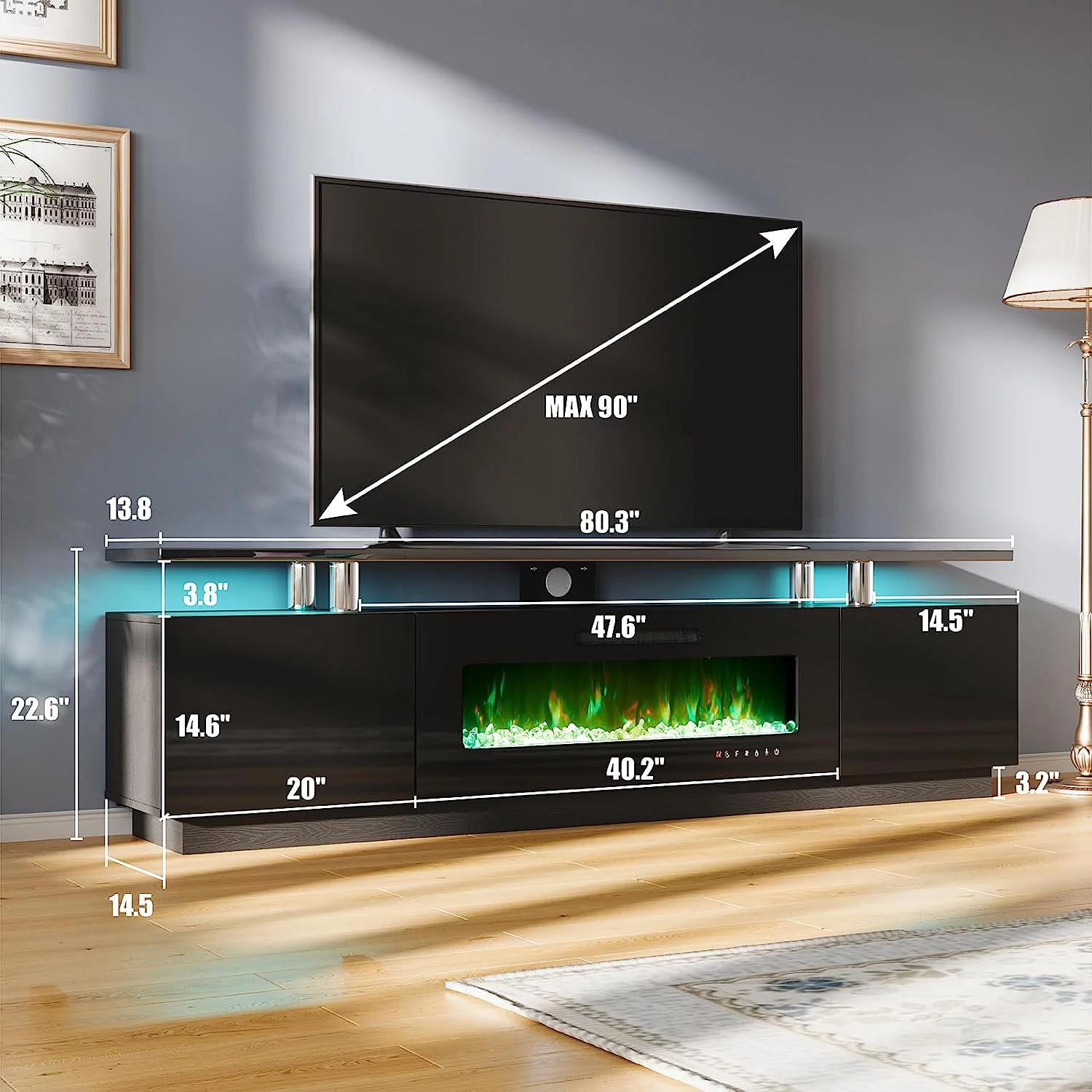 AMERLIFE 2 Tiers Fireplace TV Stand with 40