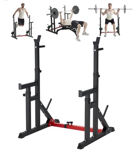 Adjustable Short Squat Rack, Premium Squat, Bench Press Rack, Dip Station for Home Gym Workouts, Come with J-hooks, Safety Catch Cater, Best for Senior and Smaller Individuals