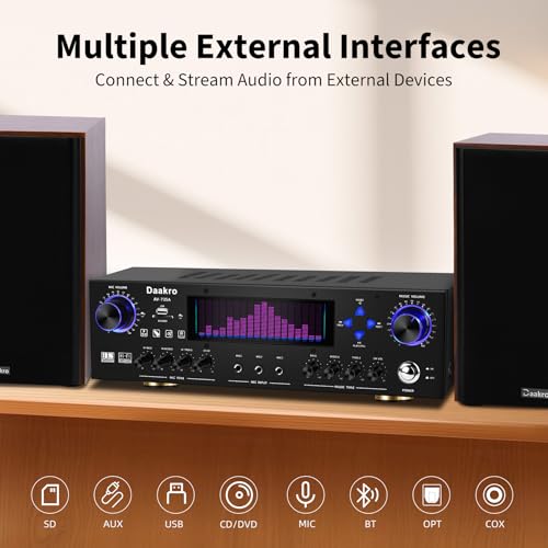 AV-735A 600W 5.1 Channel Home Theater Stereo Receiver,Wireless Home Audio Amplifier System,Digital Stereo Receiver/Amp System w/ 3 Mic in Echo/BT/USB/SD/RCA/LED/Opt/Coax for Home/Studio