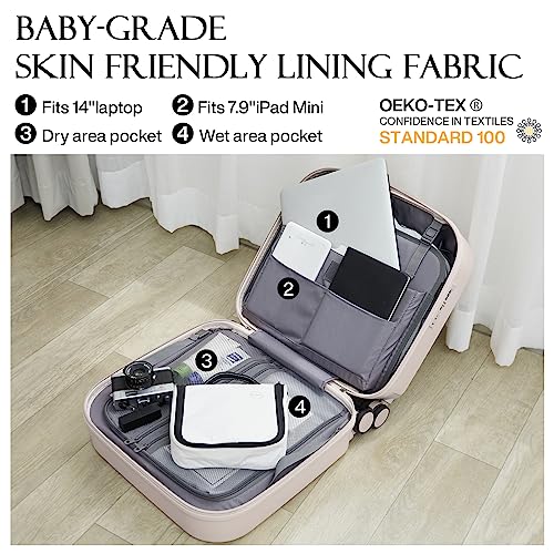 mixi Upgrade Carry on Luggage 14 Inch Underseat Personal Item Suitcases with Spinner Wheels, Hardside Rolling Suitcase PC with TSA Lock Lightweight Travel Case, Fine Grid Black