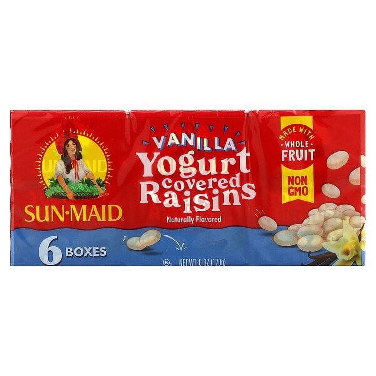 Sun-Maid, Yogurt Covered Raisins, Vanilla, 6 Boxes, 1 oz (28.3 g) Each Pack of 4