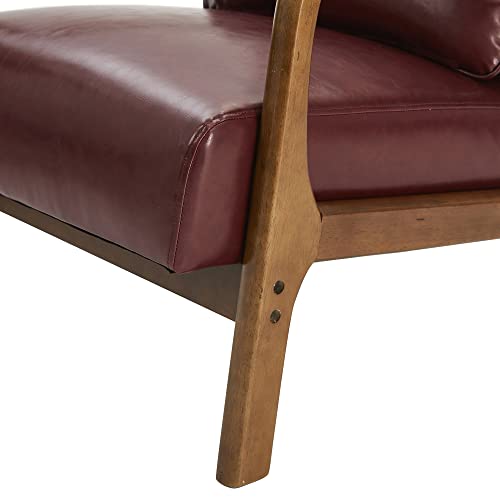 Glitzhome 2 Set Mid Century Black Accent Armchair, Single Reading Armchair PU Leather Lounge Chair with Walnut Ruberwood Frame