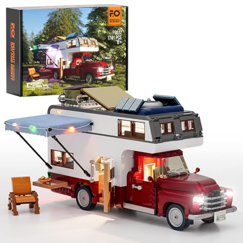 FUNWHOLE Lighting Camper-Van Building Set - Camper Vehicles Construction Building Bricks Set with LED Lighting Kit 1741 PCS for Teens and Adults