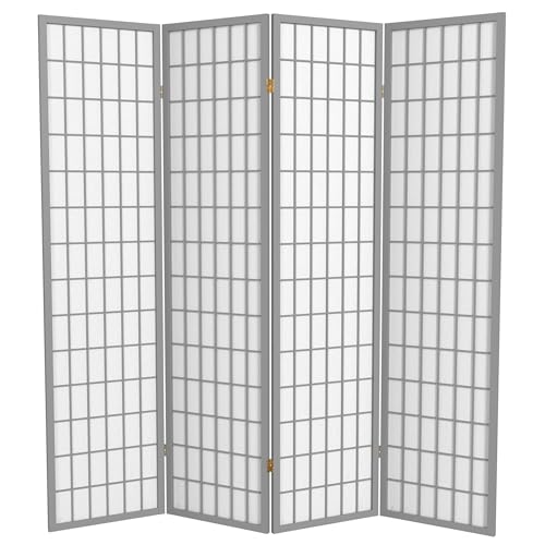 Red Lantern 6 ft. Tall Window Pane Shoji Screen-Natural-4 Panels Room Divider