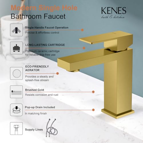 KENES Brushed Nickel Vessel Sink Facuet Single Handle Tall Bathroom Sink Faucet Vanity Bathroom Faucet Basin Mixer Tap with Water Supply Hose and Pop Up Sink Drain, LJ-9031A