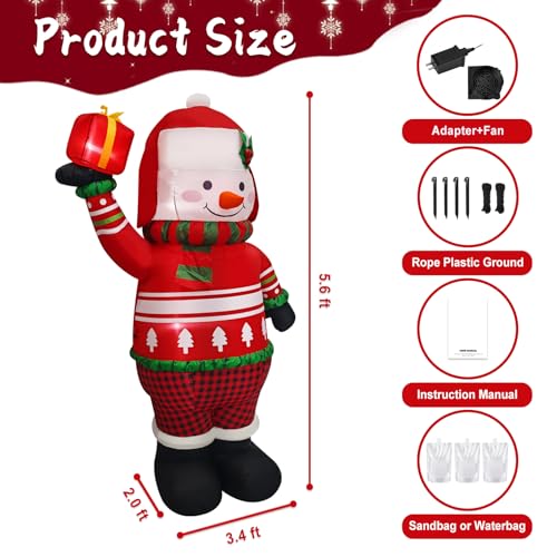 8FT Christmas Snowman Inflatable Xmas Tree Blow Up Outdoor Christmas Decoration with LED Light for Indoor Outdoor Yard Garden Lawn Porch Xmas Holiday Party Favor Supplies Décor