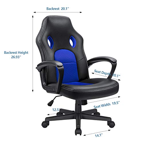 Office Gaming Chair High Back Leather Computer Chairs Ergonomic Height Adjustable Racing Game Desk Chair Executive Conference Task Chair (Blue)