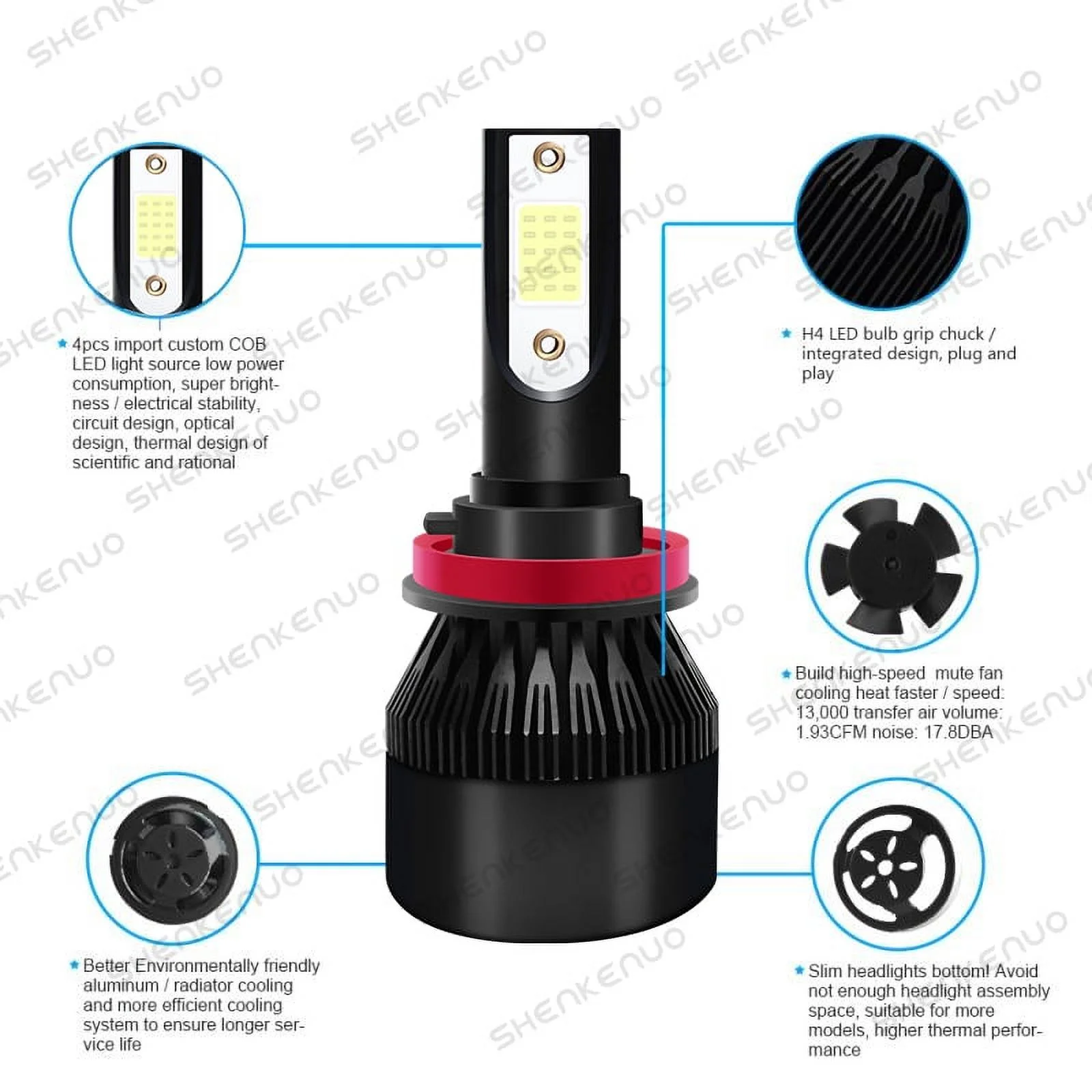 2x H11 H9 LED Headlight Bulbs for GMC Sierra 1500 2007-2013 Yukon 2015-2019 Low Beam White 6000K Super Bright