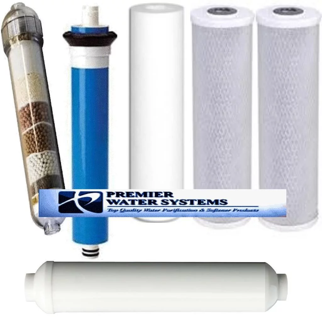 Replacement Water Filter Set for 6 Stage Alkaline Reverse Osmosis Filtration Systems: 75 GPD RO Membrane + Alkaline Filter