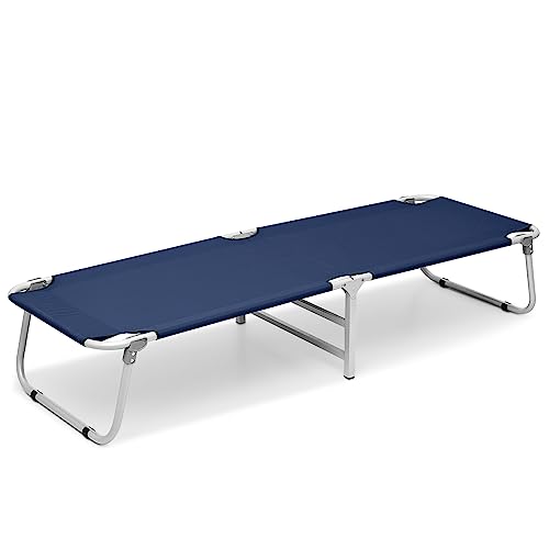 MoNiBloom Camping Cot for Adults Easy Setup Folding Cot Bed with Storage Bag for Outdoor Camping, Lounging and Elevated Napping, Support 300 lbs, Navy Blue