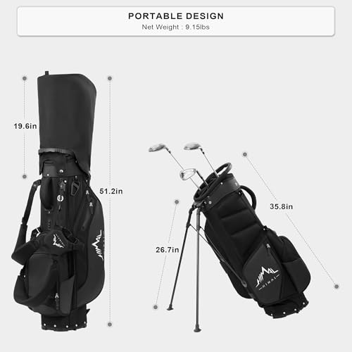 Lightweight Golf Stand Bag with 5 Way Full-Length Dividers, Semi-Concealed Stand, Folding Base, Adjustable Dual Straps and 8 Pockets
