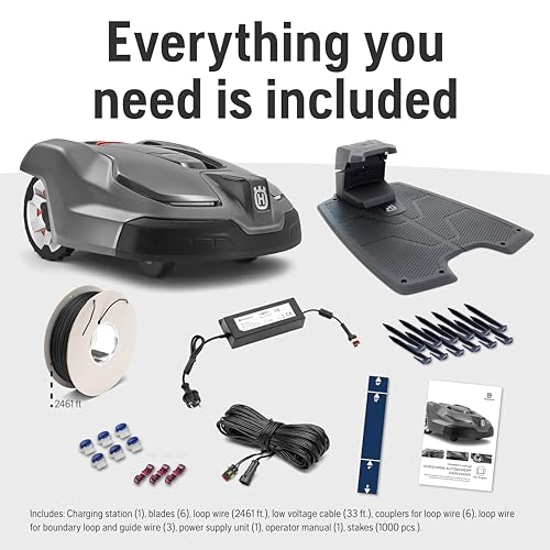 Husqvarna 410iQ Automower Robotic Mower, 0.5 Acre Mowing Capacity, Wire Free Robot Lawn Mower with Charging Station, RS1 EPOS Reference Station and Replacement Blades, 970727401