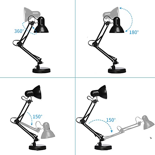 Led Desk Lamp with Clamp - Swing Arm Desk Lamp with 1 LED Cold Light Bulbs 6500K - Folding Table Lamp，Used for Office, Work, Study, Dormitory Reading and Eye Protection Desk Lamp (Black-01)