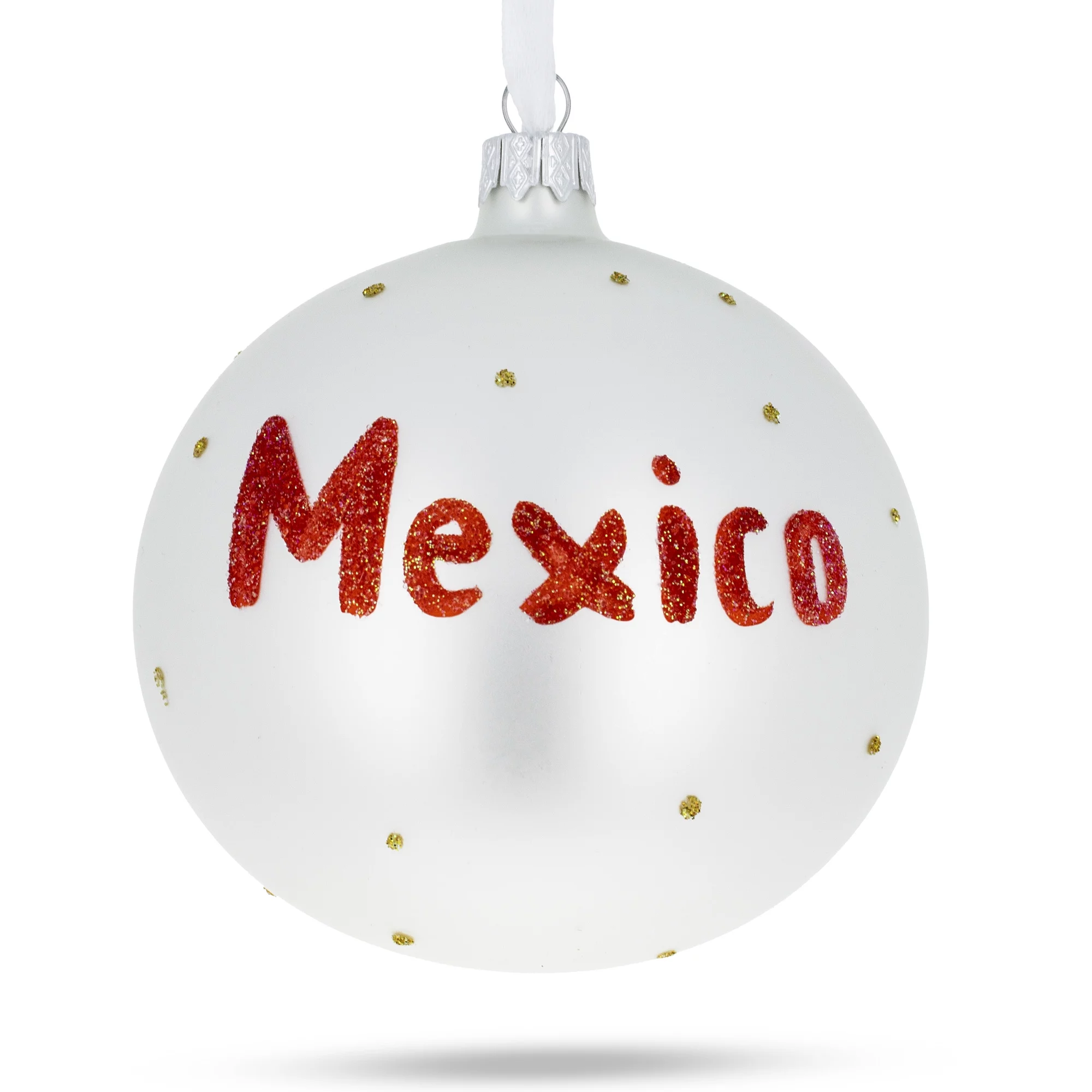 Vibrant Pride: Mexico Flag Blown Glass Ball Christmas Ornament 4 Inches