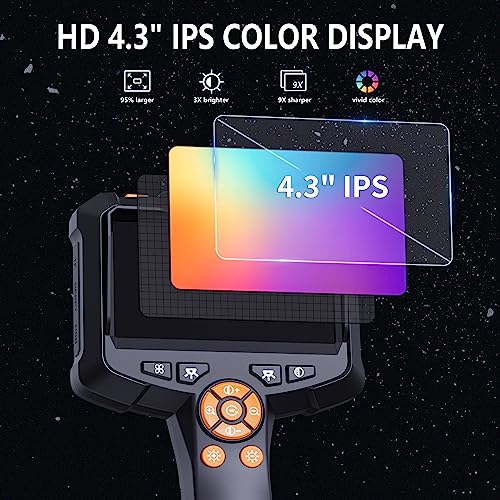Endoscope Camera with Light, 1080P HD Borescope with 8 Adjustable Lights, 4.3