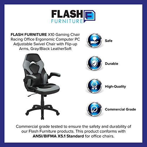 Flash Furniture X10 High-Back LeatherSoft Racing Style Gaming Chair with Flip-Up Arms, Ergonomic Padded Swivel Computer Chair, Blue/Black