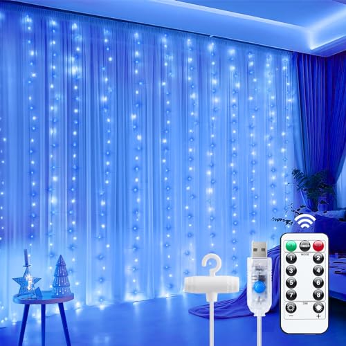 Minetom Curtain Lights, 300 LED Dimmable Fairy Lights with Remote and Timer, 8 Modes, USB Powered String Lights for Room Wall Party Xmas Indoor Decor, Multicolor