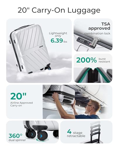 BAGSMART Carry On Luggage 22x14x9 Airline Approved With TSA Lock, 1OO% Polycarbonate Hardside Luggage with Spinner Wheels, Durable Hard Shell Carry On Suitcase 20 inch Black