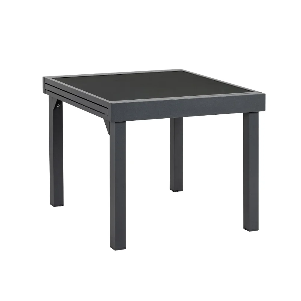 Crestlive Products Dark Gray Aluminum Outdoor Square Retractable Glass Top Dining Table