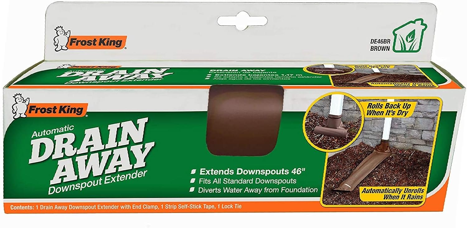 Frost King DE46BR Automatic Plastic Drain Away Downspout Extender, Extends 4-Feet, Brown 1
