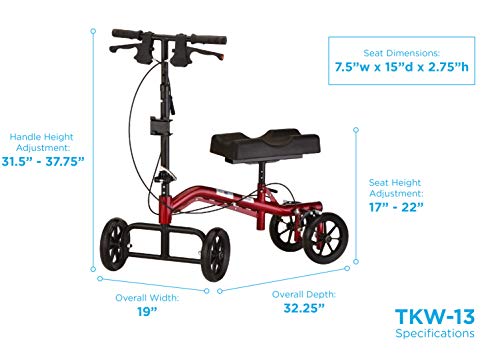 NOVA Medical Products Heavy Duty Knee Scooter, 400 lb Weight Capacity, Red
