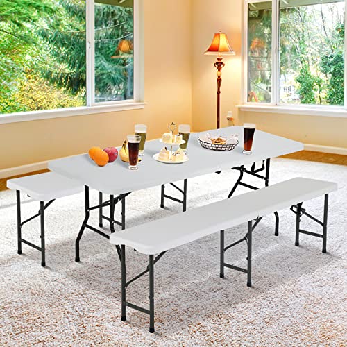 Dkelincs 6FT Folding Bench - Portable Outdoor Picnic Camping Bench with Carrying Handle, White (1 Pack)