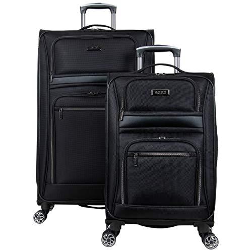 Kenneth Cole REACTION Rugged Roamer Lightweight Softside Expandable 8-Wheel Spinner Luggage, Black, 20-Inch Carry-On
