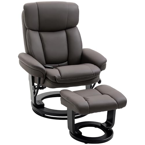 HOMCOM PU Leather Massage Recliner Chair with Ottoman 10 Point Vibration Swiveling Armchair, Black