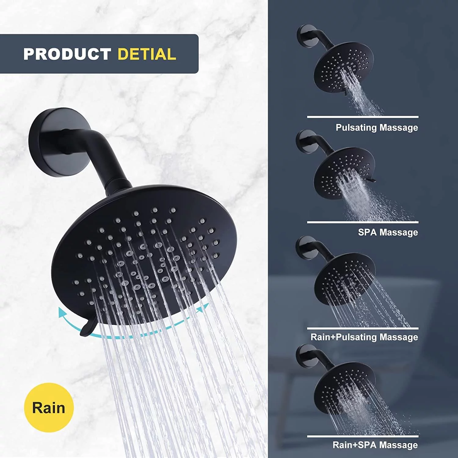 WOWOW Black Shower Faucet Set Complete Shower System with Brass Pressure Balance Valve