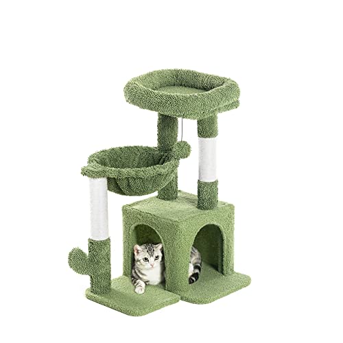 Pesofer Cat Tree, Small Cat Tower with Sisal Scratching Post and Hammock Light Gray