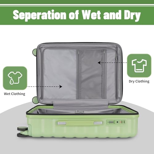 Lightweight Luggage with Spinner Wheels & YKK Zipper, 3-Piece Travel Suitcase ABS+PC Hardshell Luggage Set with TSA Lock, Light Avocado Green (20+24+28 inch)