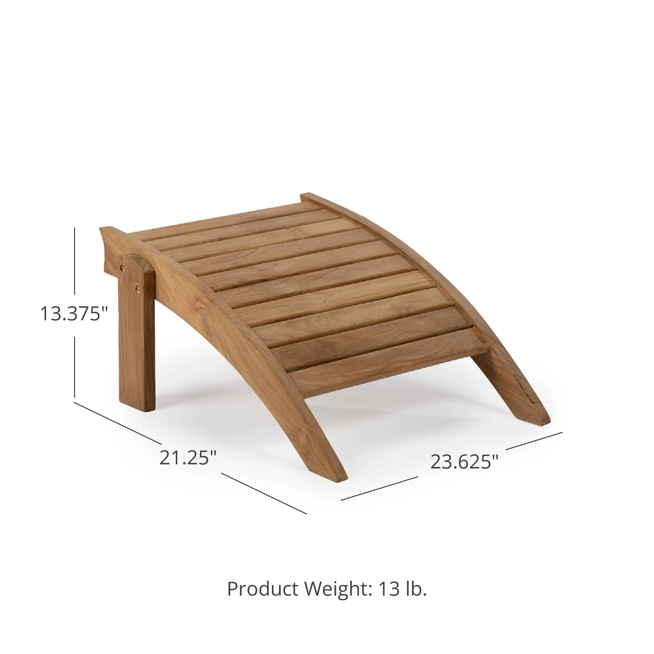 Titan Great Outdoors Savannah Grade A Teak Adirondack Ottoman, Patio Lounge Stool for Deck, Porch, or Backyard, Indoor Outdoor Use, Weather Resistant, Gently Curved Back with Tight Slats