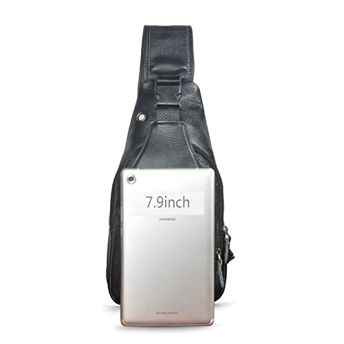 Le'aokuu Men Fashion Casual Tea Designer Travel Hiking Crossbody Chest Sling Bag Rig One Shoulder Strap Bag Men Leather 8015