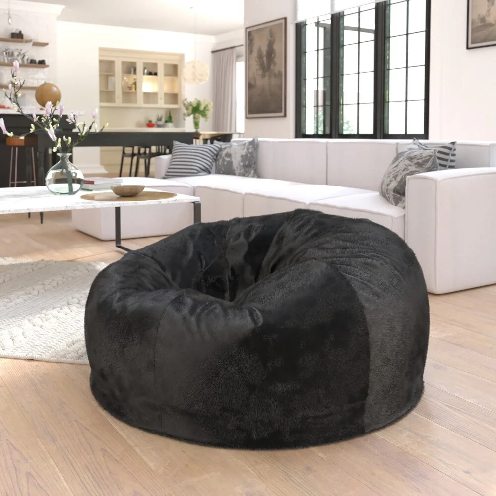 Flash Furniture Oversized Refillable Bean Bag Chair for Kids and Adults Black Furry