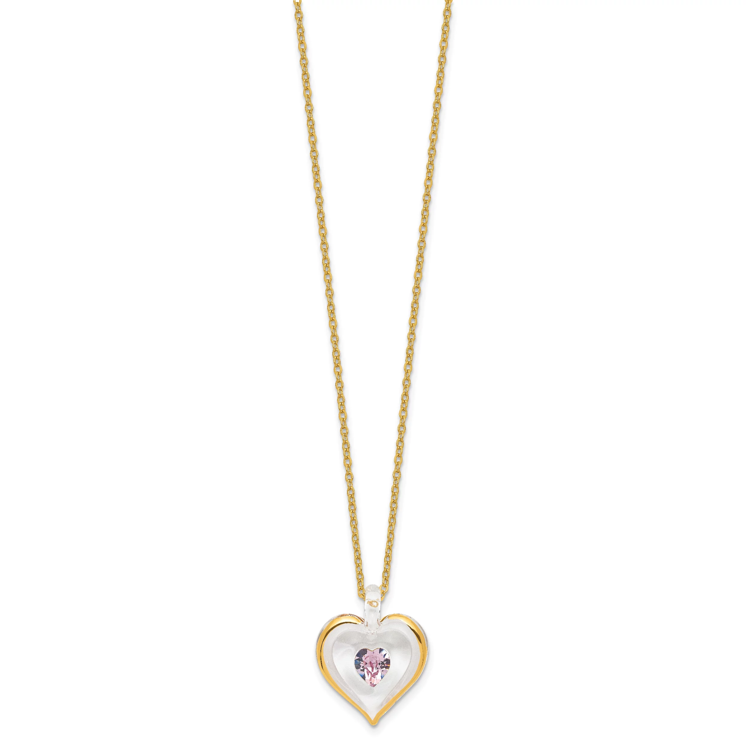 Glass Baron 22K Accent Gilding Gold-trim Glass with Light Purple June Birthstone Crystal from Swarovski Heart 18 inch Gold-tone Necklace GM9405