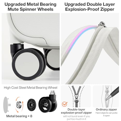 mixi Upgrade Carry on Luggage 14 Inch Underseat Personal Item Suitcases with Spinner Wheels, Hardside Rolling Suitcase PC with TSA Lock Lightweight Travel Case, Fine Grid Black