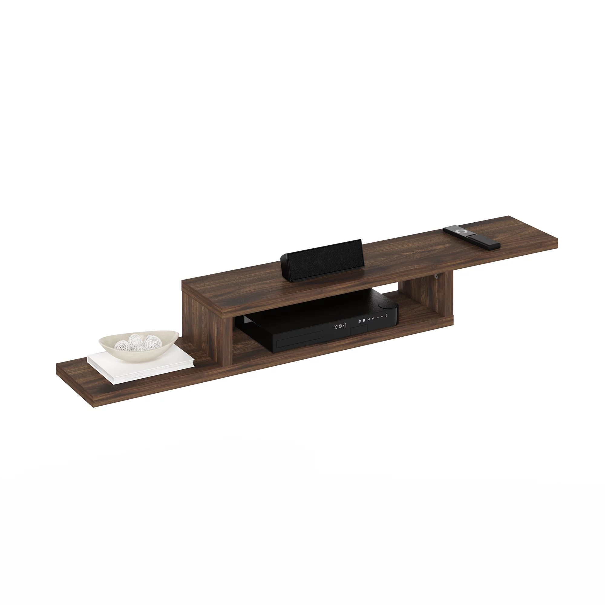 Furinno Indo Wall Mounted Floating Media Console, 60 inch, Columbia Walnut